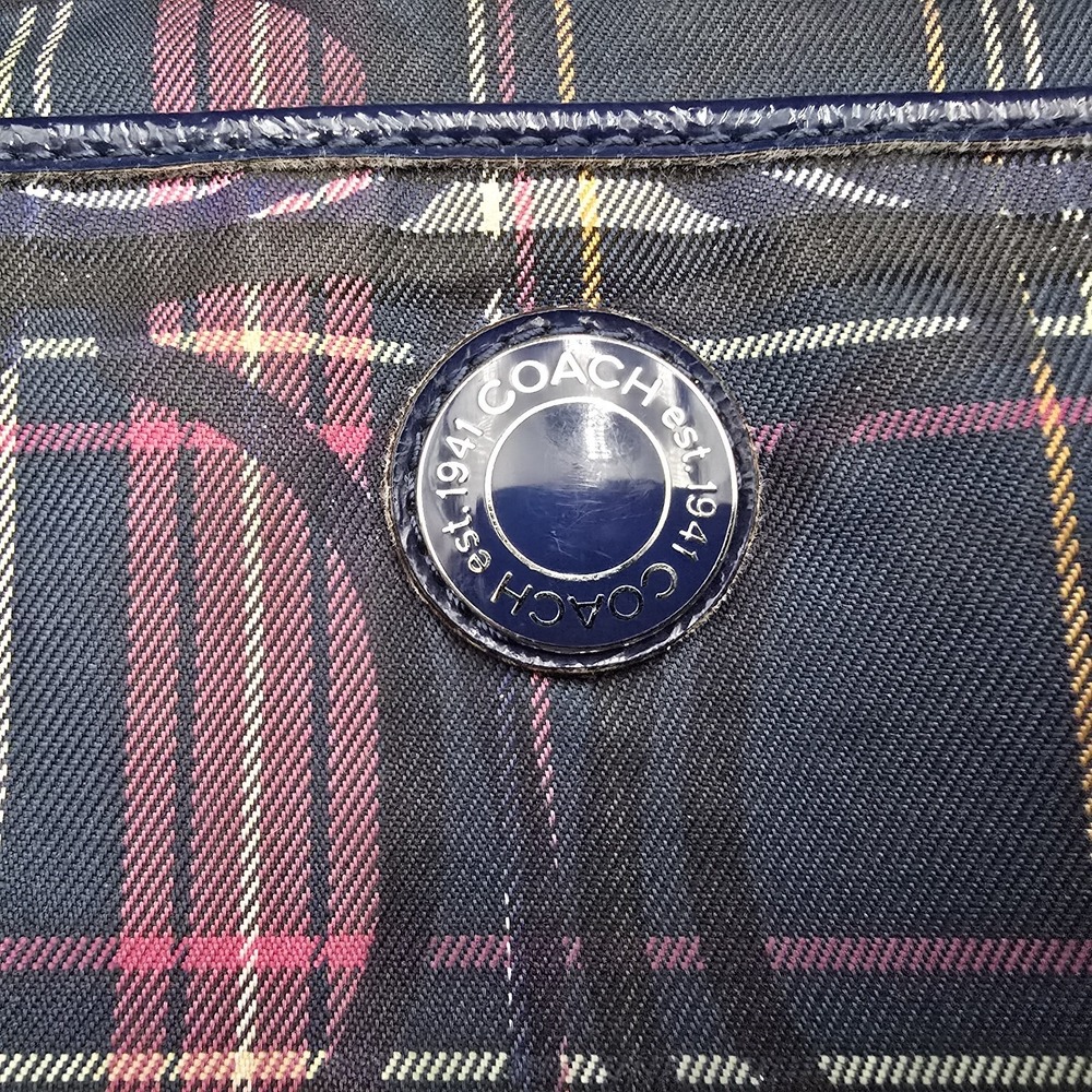 Coach Poppy Tartan Plaid Signature Crossbody Bag Purse Blue Purple Pink - Picture 3 of 12